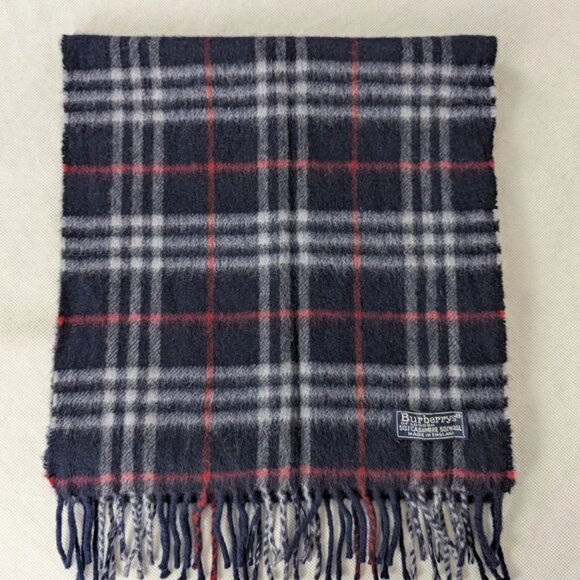Authentic Burberry's Classic Check Scarf Blue - Unisex - 50% Wool 50% Cashmere - Picture 5 of 7